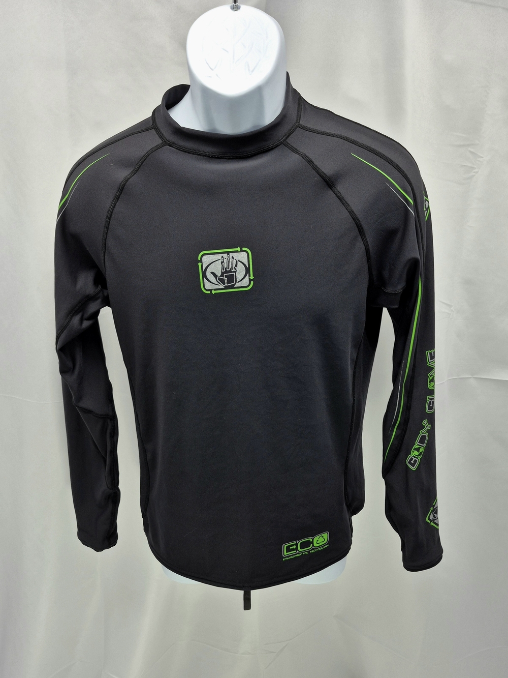 NWOT Body Glove Long Sleeve Rash Guard Size XL Black Green Eco Logo Surf Shirt